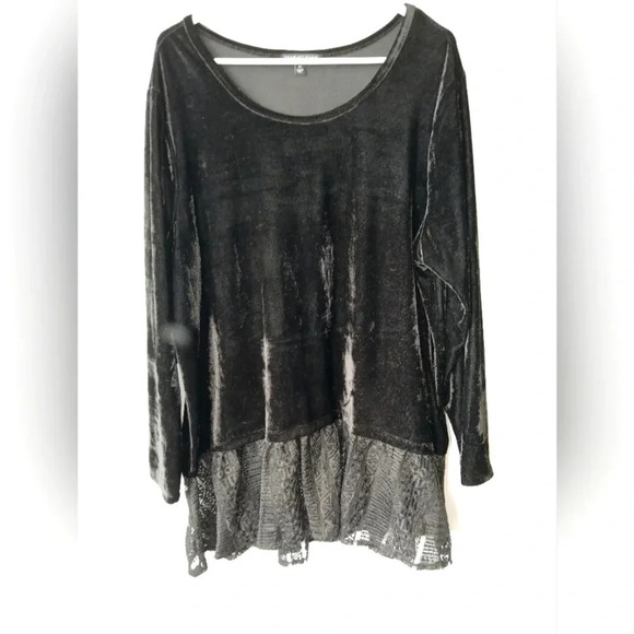 Signature Studios black velvet top lace ruffle women's size 2X whimsigoth witchy - Picture 1 of 5